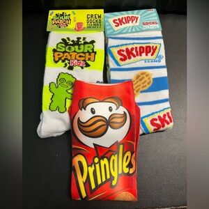 3 Pairs of Men’s Product Socks - Size 6 -12 - Pringles, Sour Patch, and Skippy.
